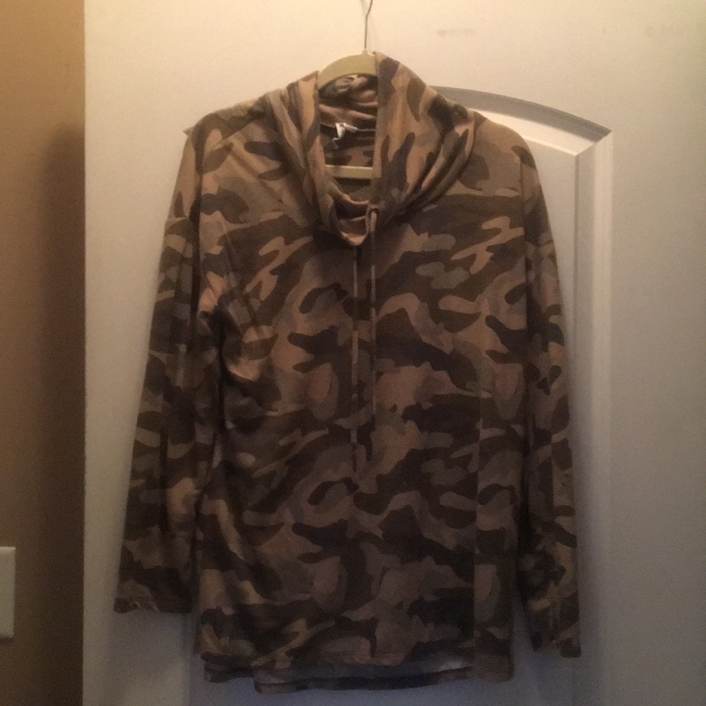 Camo Drawstring Neck Pullover